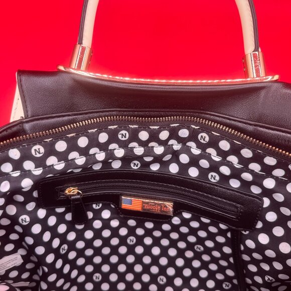 👜 Authentic Nicole Lee USA Bee Embroidered Handbag – B&W & Gold Elegance - Picture 4 of 6